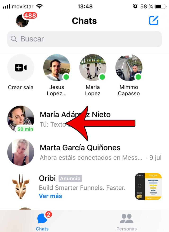 borrar la conversación del Messenger desde la app paso-1