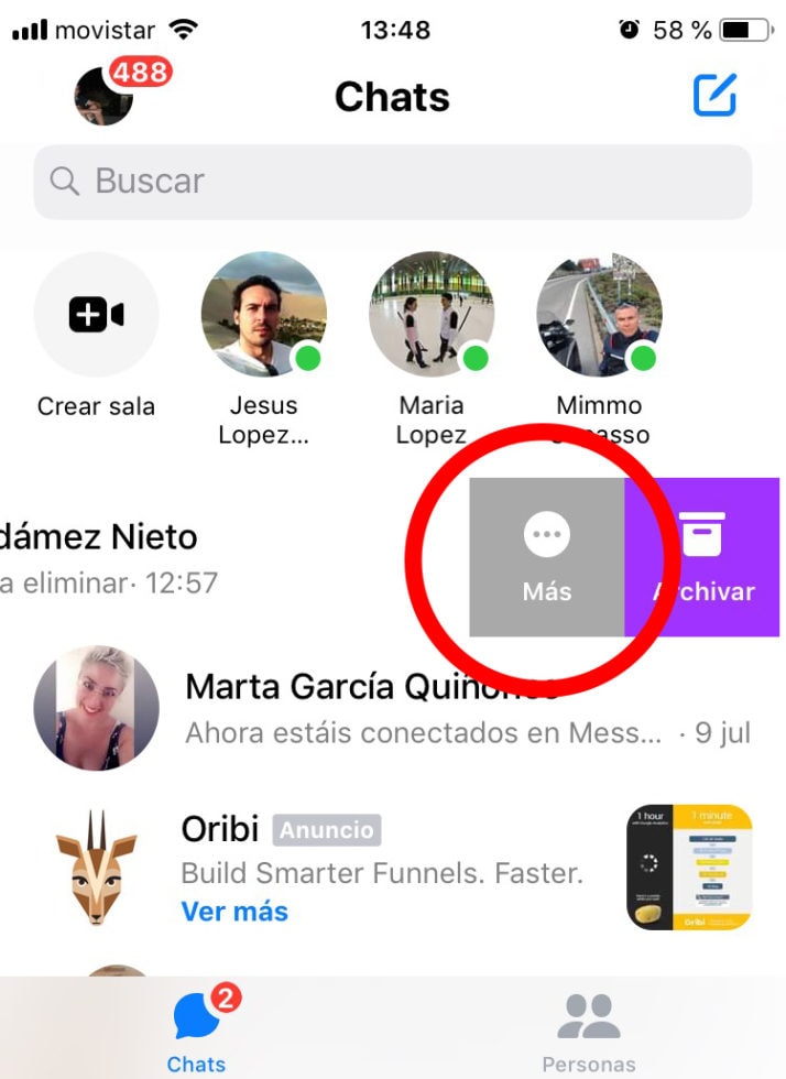 borrar la conversación del Messenger desde la app paso2
