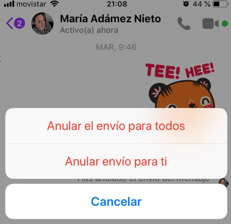 borrar la conversación del Messenger desde la app paso3