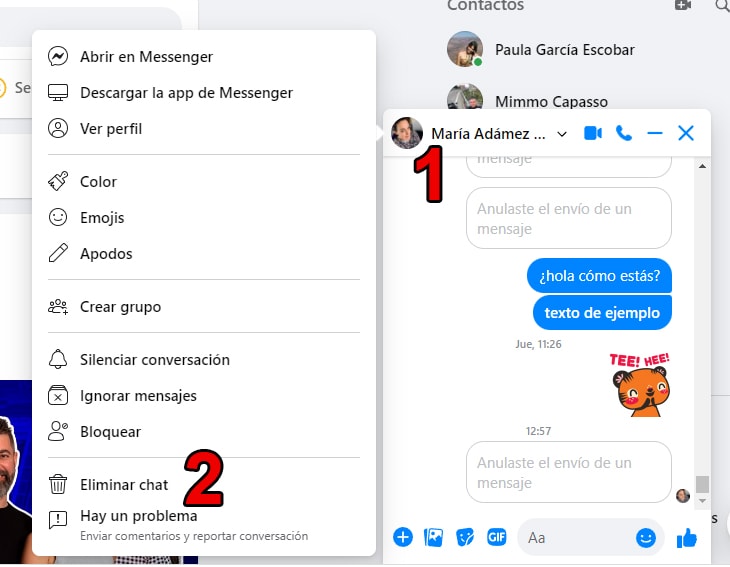 eliminar conversación del Messenger desde PC paso1