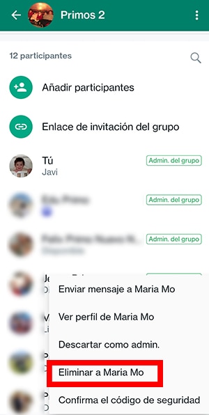 eliminar participantes de un grupo de WhatsApp paso1