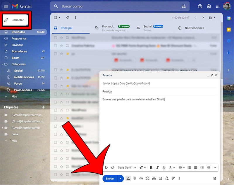 borrar correos enviados de gmail